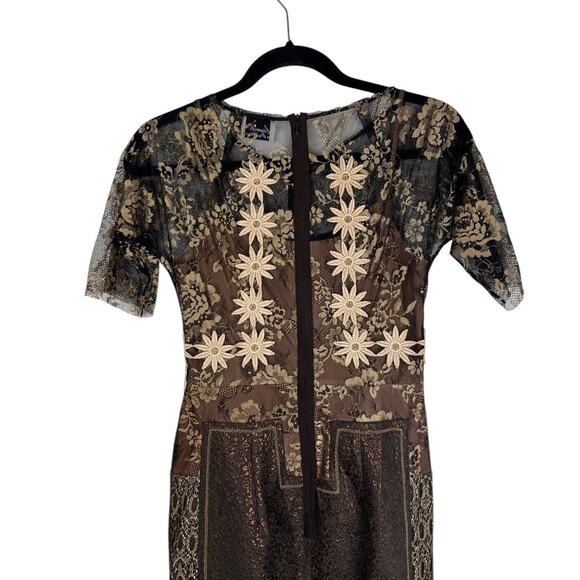 Beguile Byron Lars Lace Sheath Dress Size 2P Marguerite Carissima Floral Brown - Picture 5 of 10